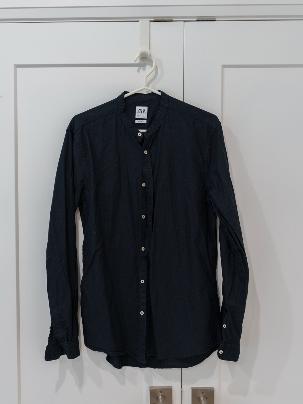 Zara Men’s Black Grandad Collar Button-Down Shirt
